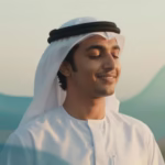 Person smiling, surrounded by calming abstract shapes.